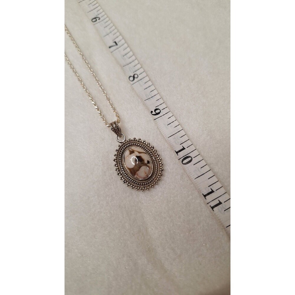 Peanut Wood Jasper Stone & 925 Pendant With Sterling Silver Rope Chain 18" - Picture 4 of 6